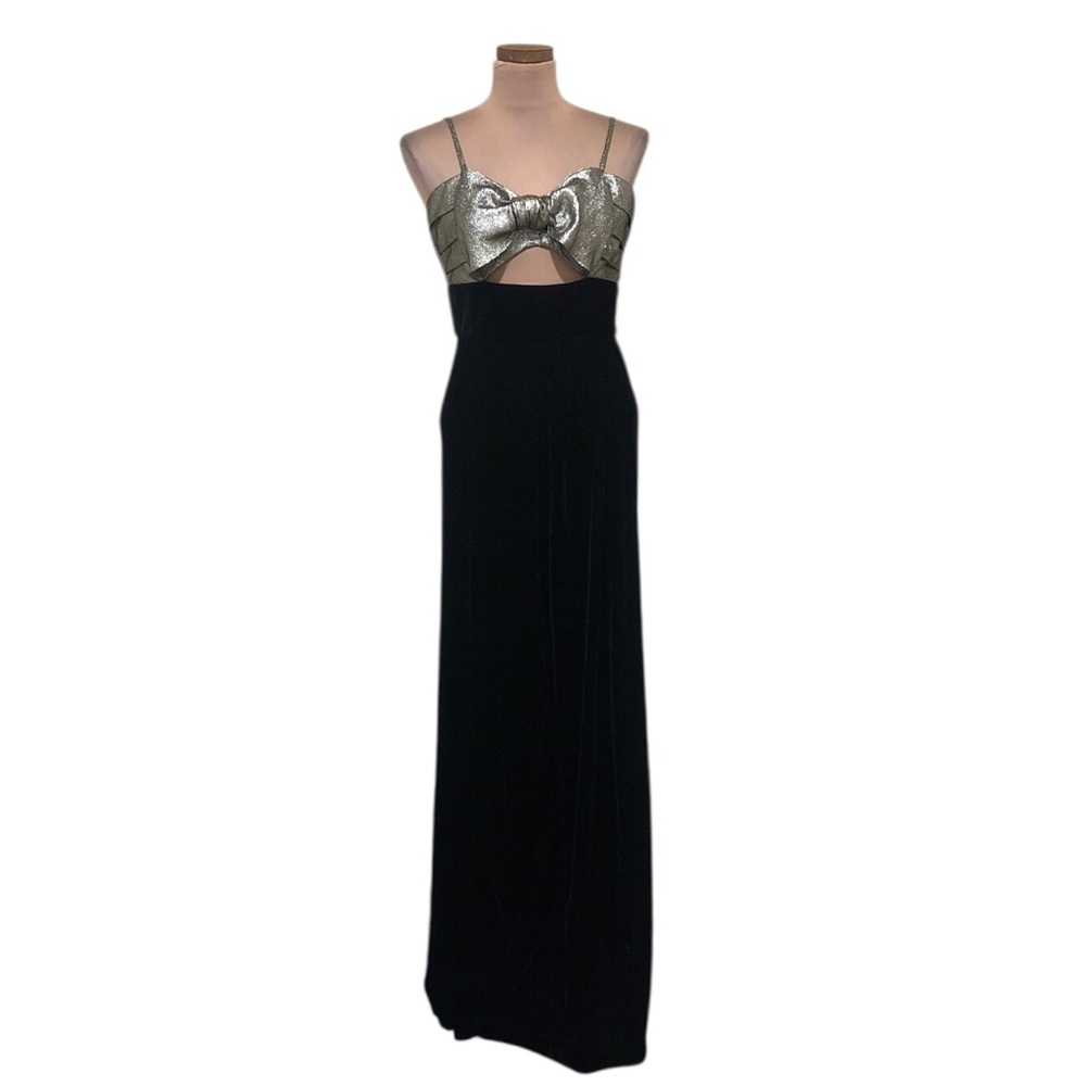Petersyn x Anthropologie Ethan Bow Jumpsuit Size XS Black Metallic Silver